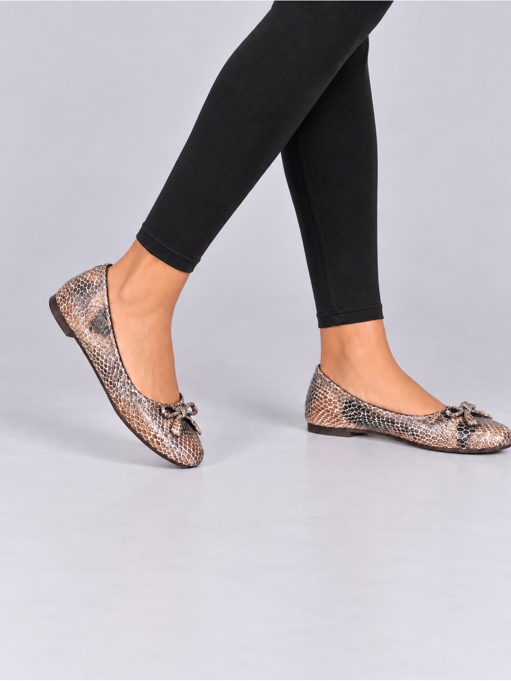 Stuart Weitzman Snake-Print Ballet Flats in Taupe and Gray